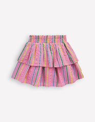 Tiered Woven Skirt - Pink Multi Stripe