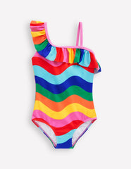 Lila One Shoulder Swimsuit - Multi Rainbow Wave