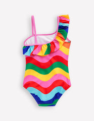 Lila One Shoulder Swimsuit - Multi Rainbow Wave