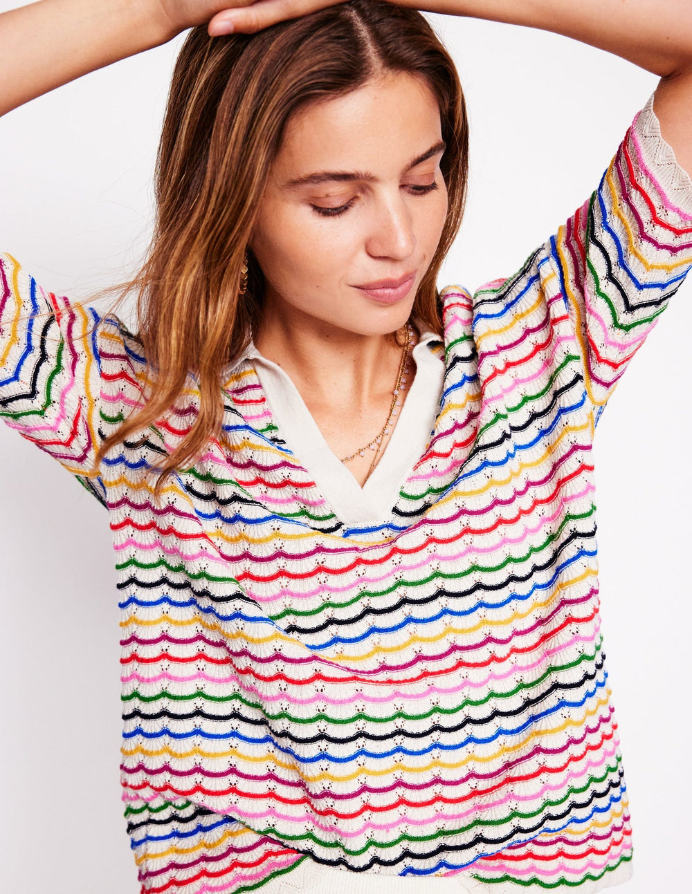 Collared Henley Sweater - Multi, Rainbow