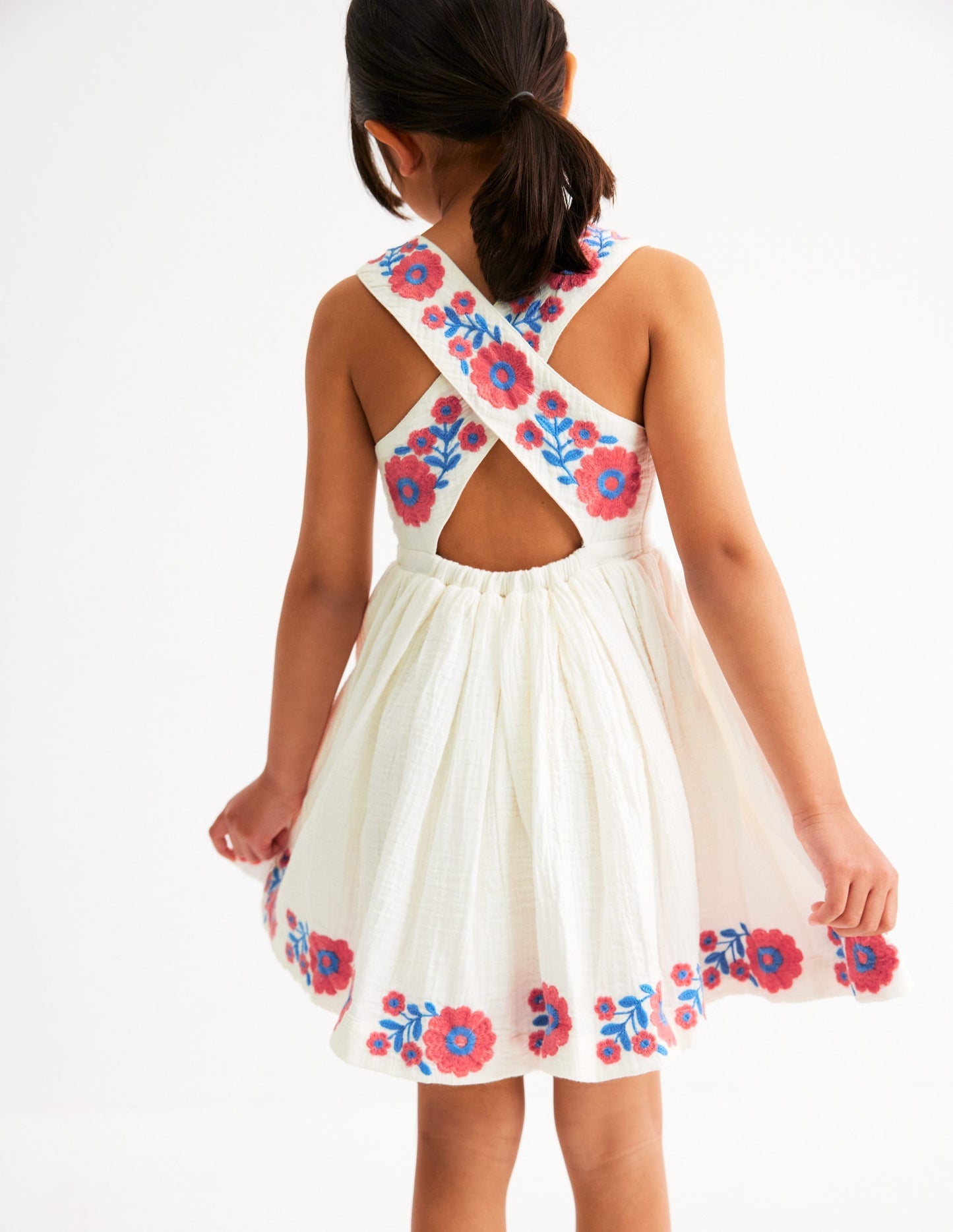 Harper Cross - Back Dress - White Embroidered