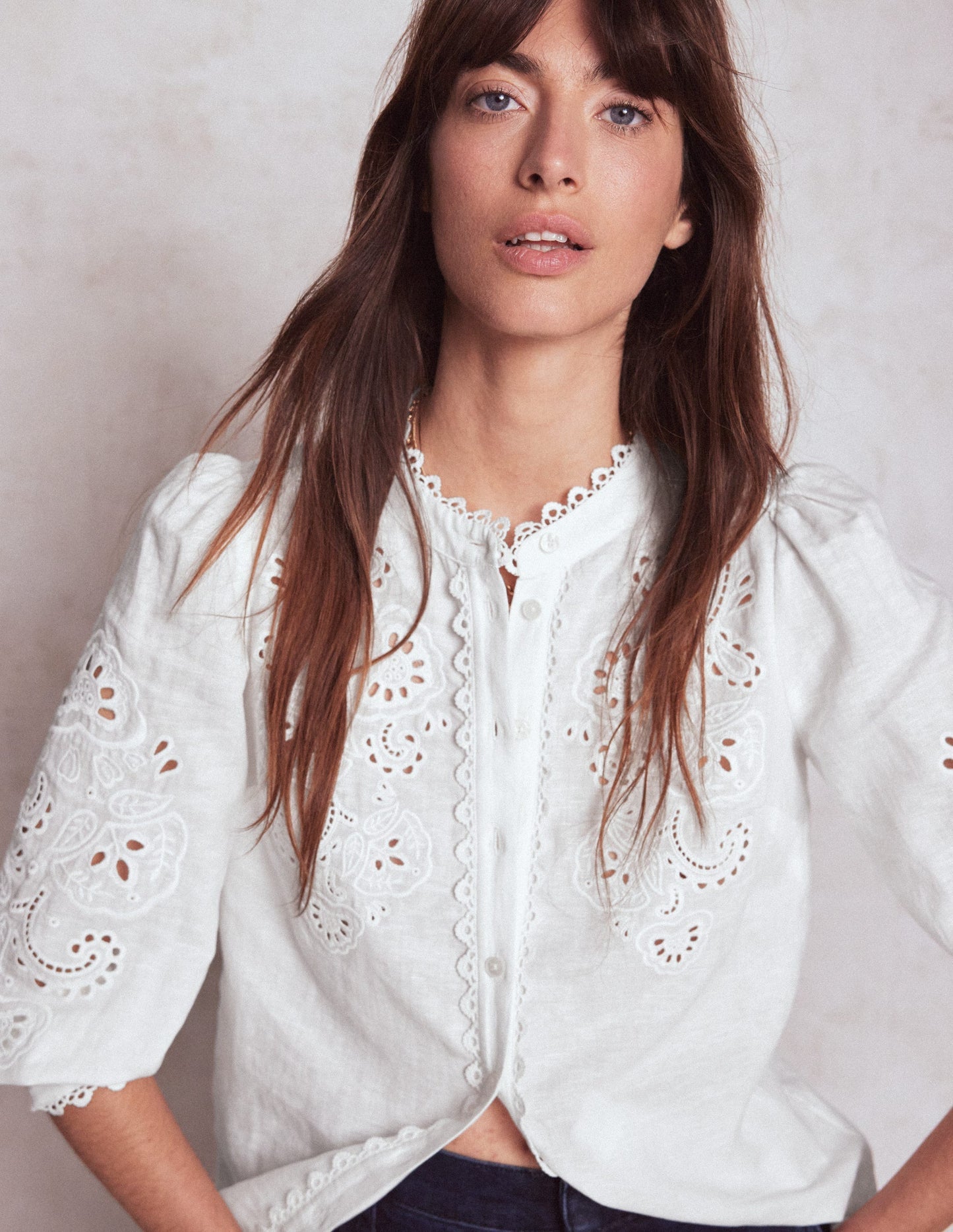 Alicia Cutwork Linen Top - White, Cutwork Embroidery