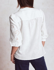 Alicia Cutwork Linen Top - White, Cutwork Embroidery