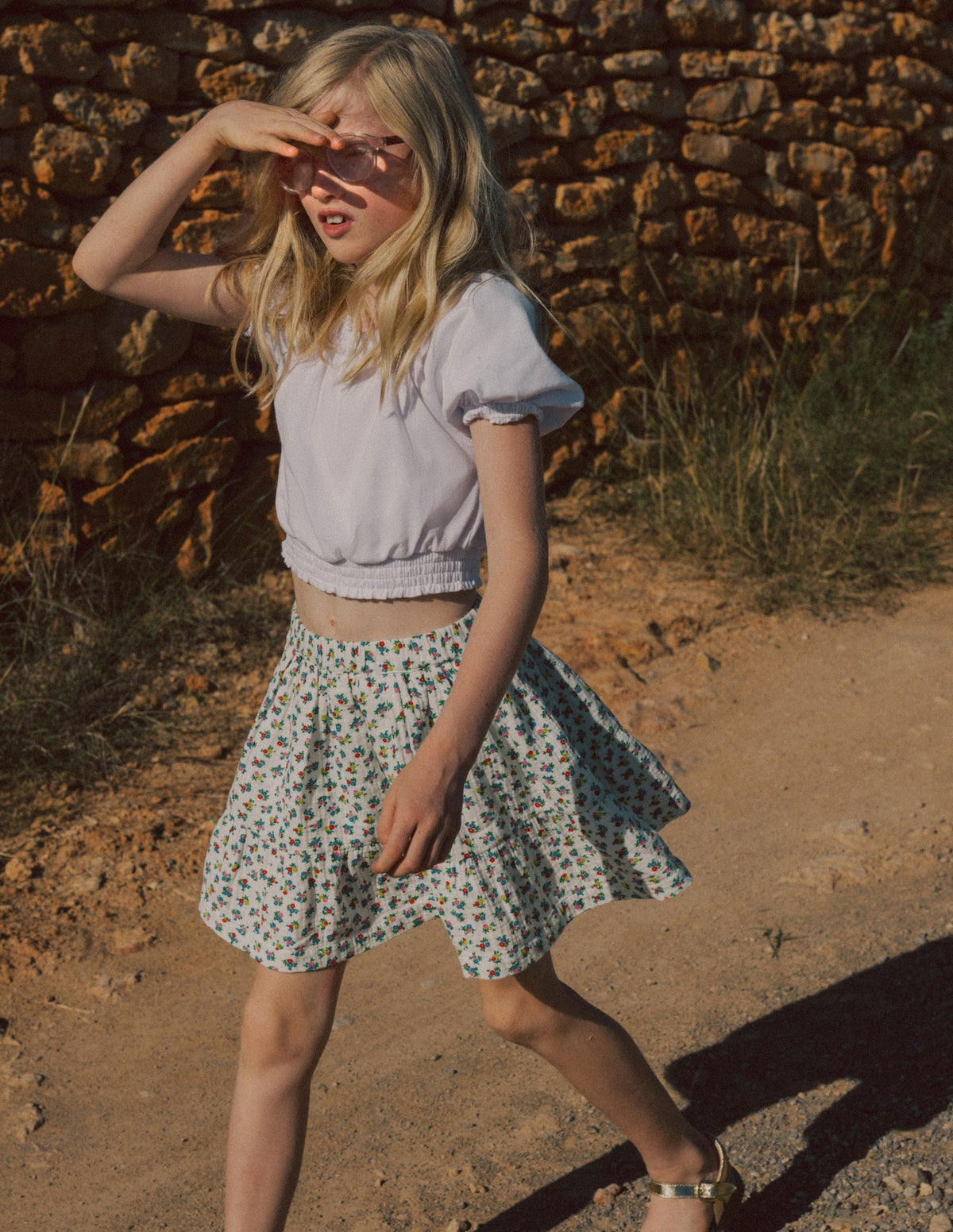 Double Cloth Printed Skirt - Soft Ivory Ditsy Floral