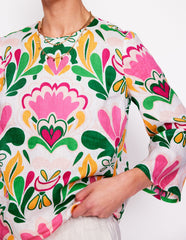 Fluted Sleeve Linen Top - Multi, Freesia Stamp