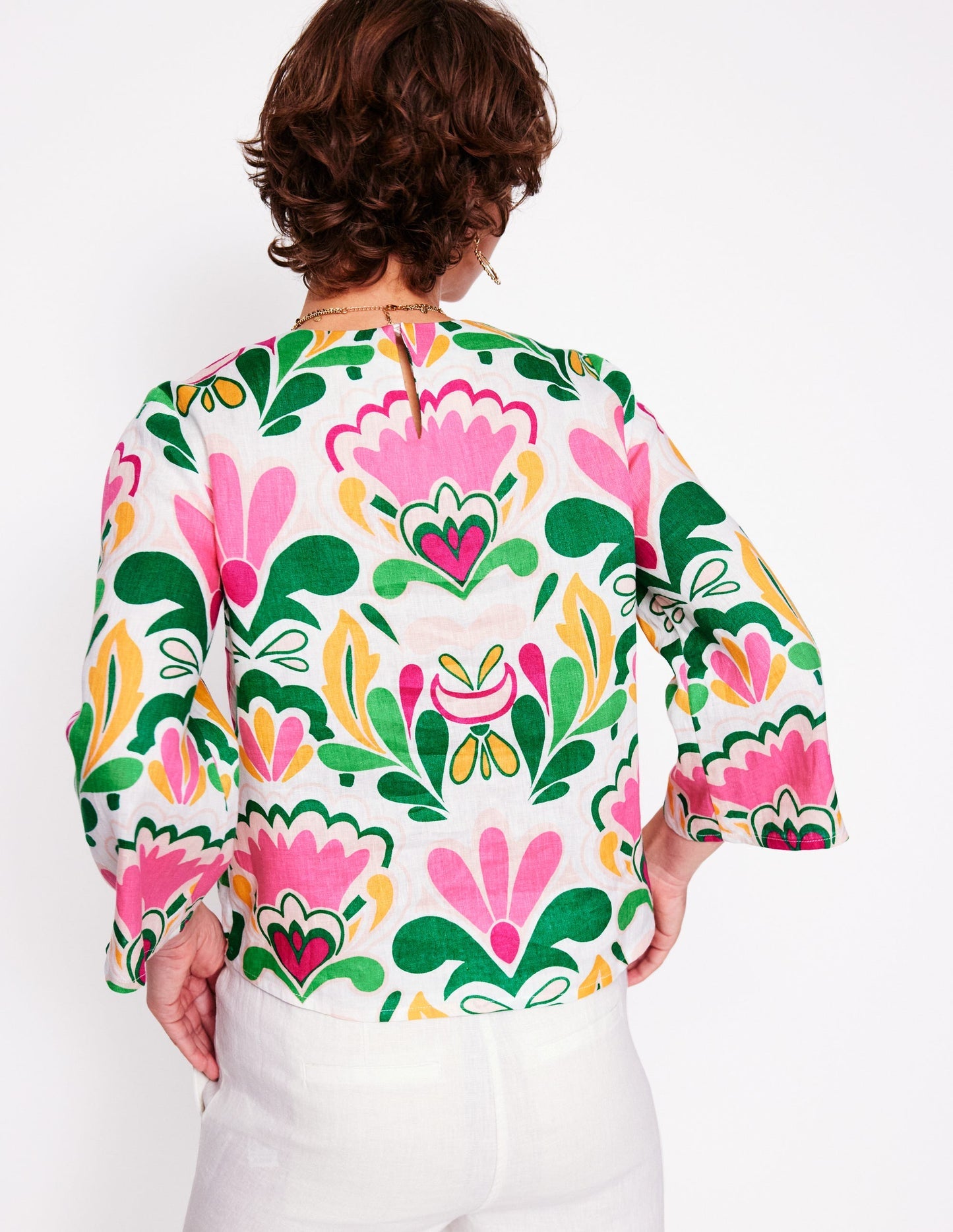 Fluted Sleeve Linen Top - Multi, Freesia Stamp