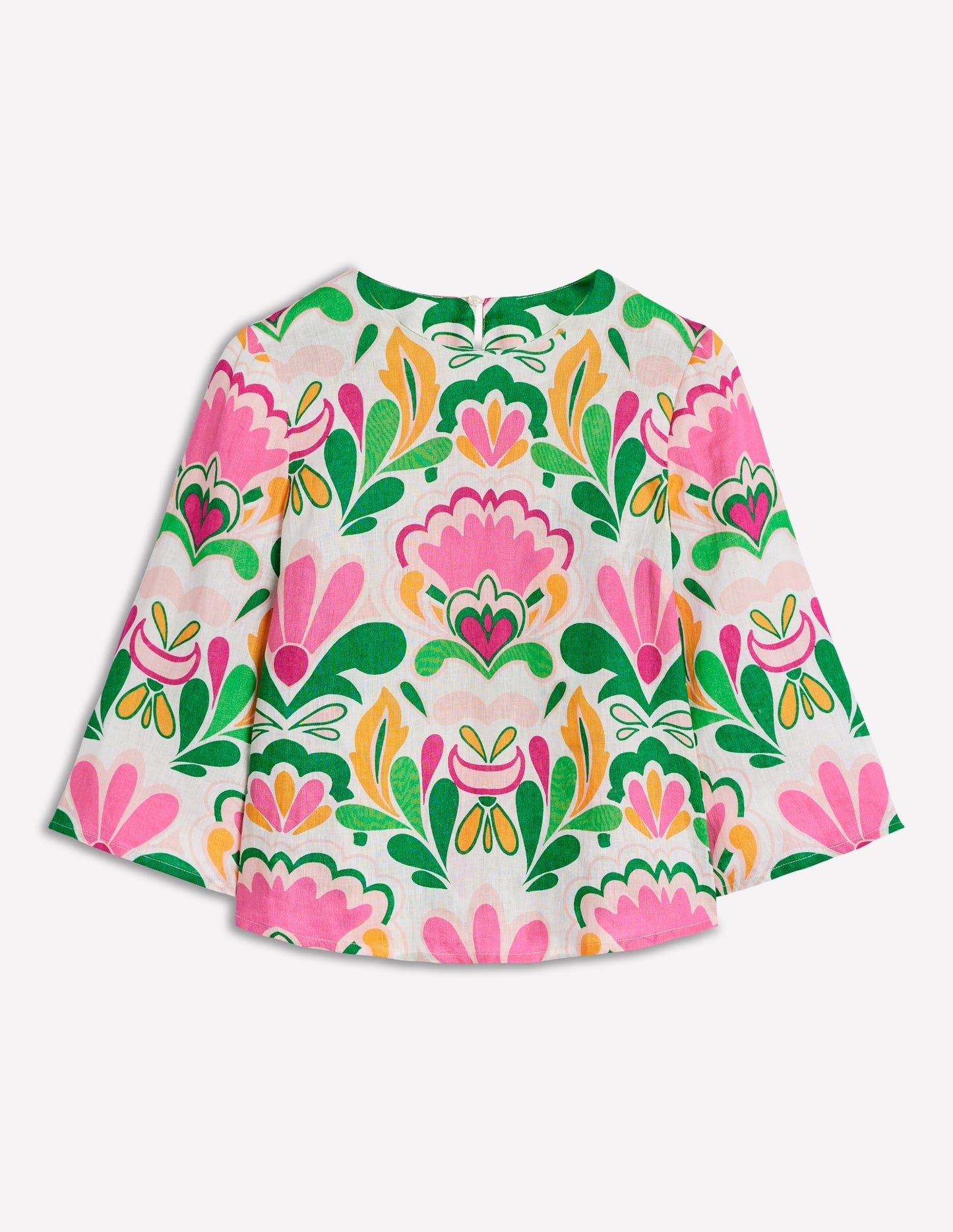 Fluted Sleeve Linen Top - Multi, Freesia Stamp
