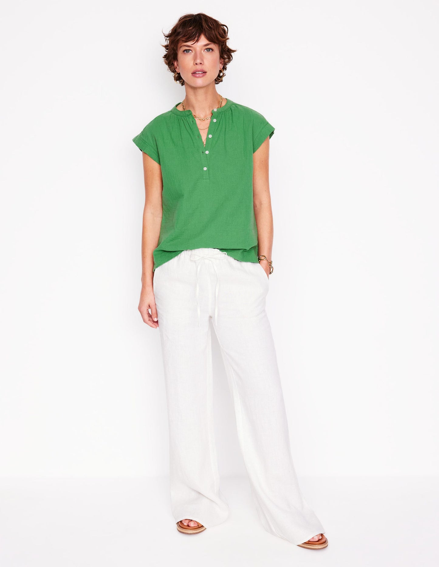Sleeveless Double Cloth Top - Paradise Green
