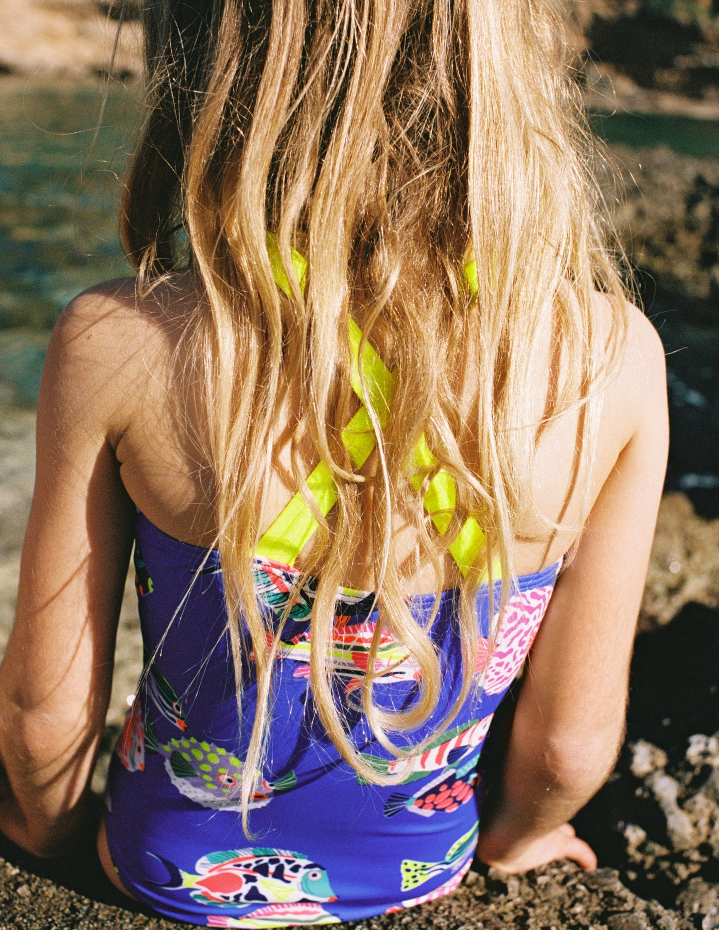 Cross - back Printed Swimsuit - Blue Heron Fish