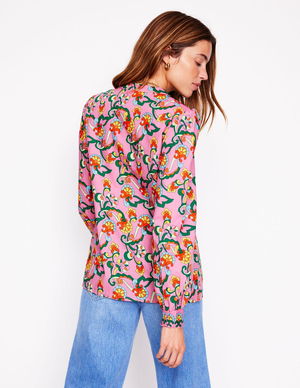 Cotton Notch Neck Top - Pink Rose, Foliage Trail