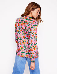 Cotton Notch Neck Top - Pink Rose, Foliage Trail