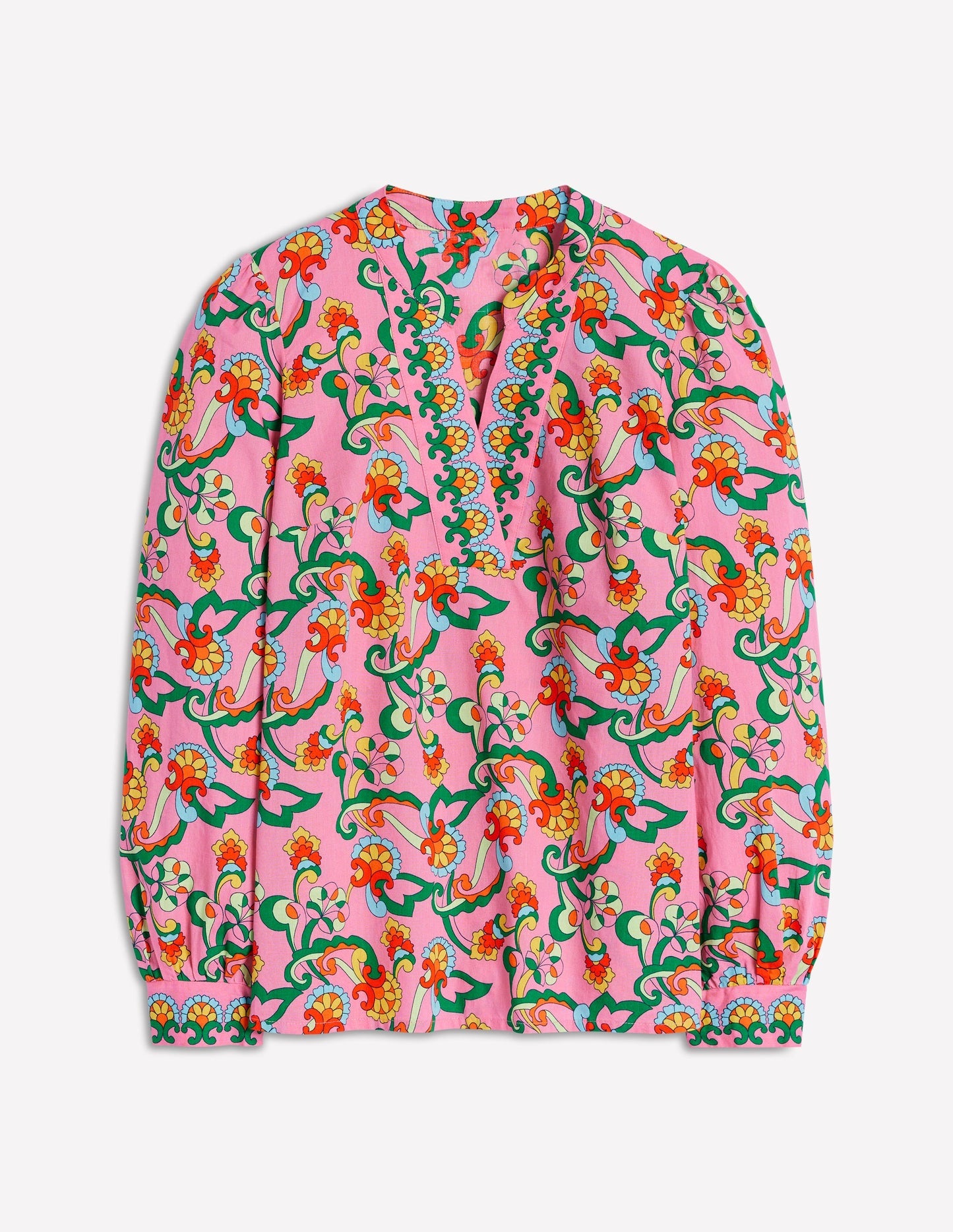 Cotton Notch Neck Top - Pink Rose, Foliage Trail