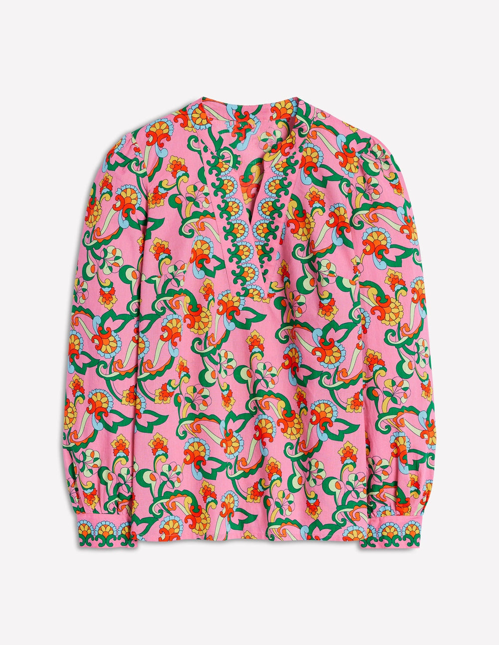 Cotton Notch Neck Top - Pink Rose, Foliage Trail