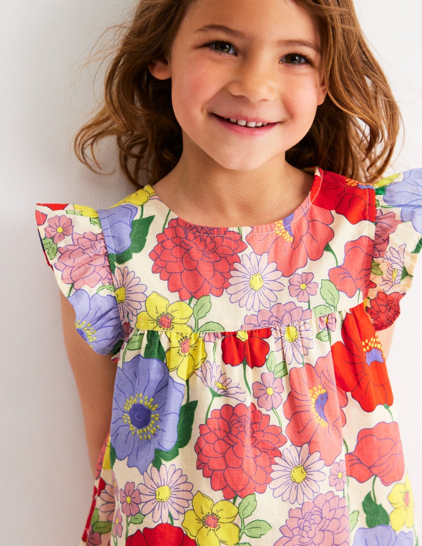Frill Sleeve Woven Top - Multi Summer Garden