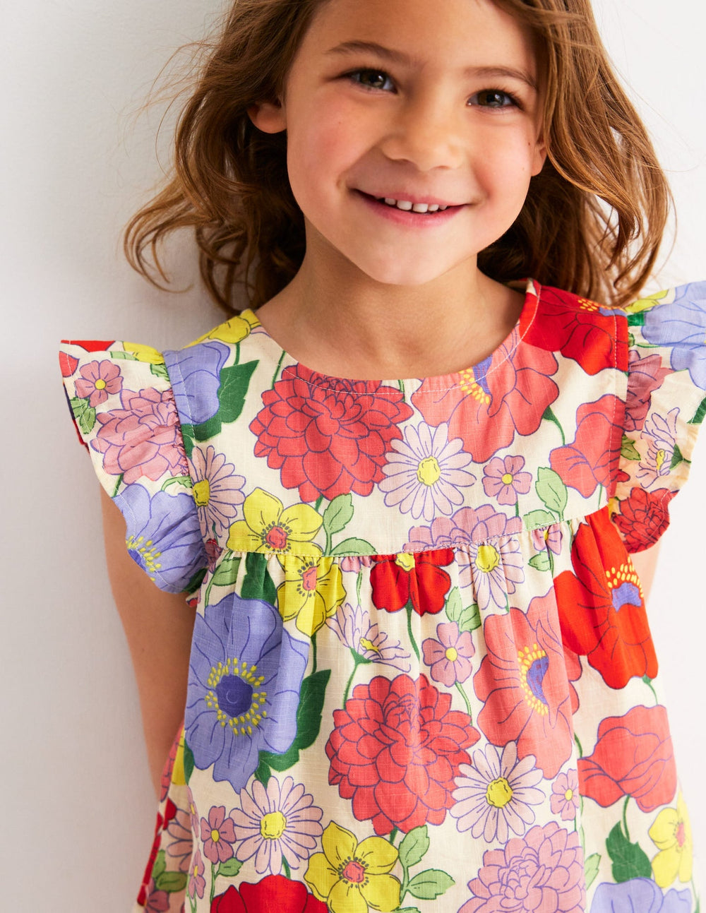 Frill Sleeve Woven Top - Multi Summer Garden