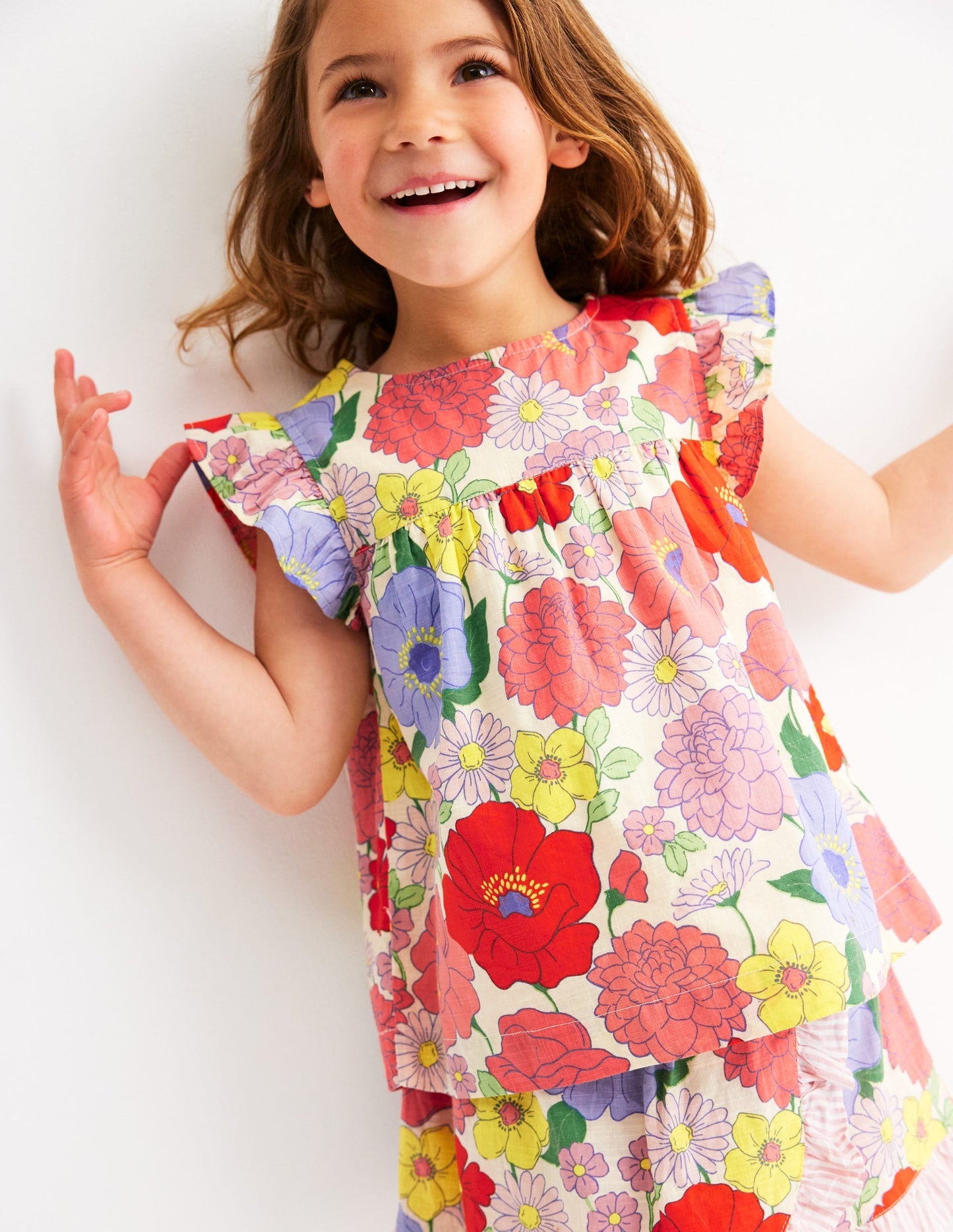 Frill Sleeve Woven Top - Multi Summer Garden