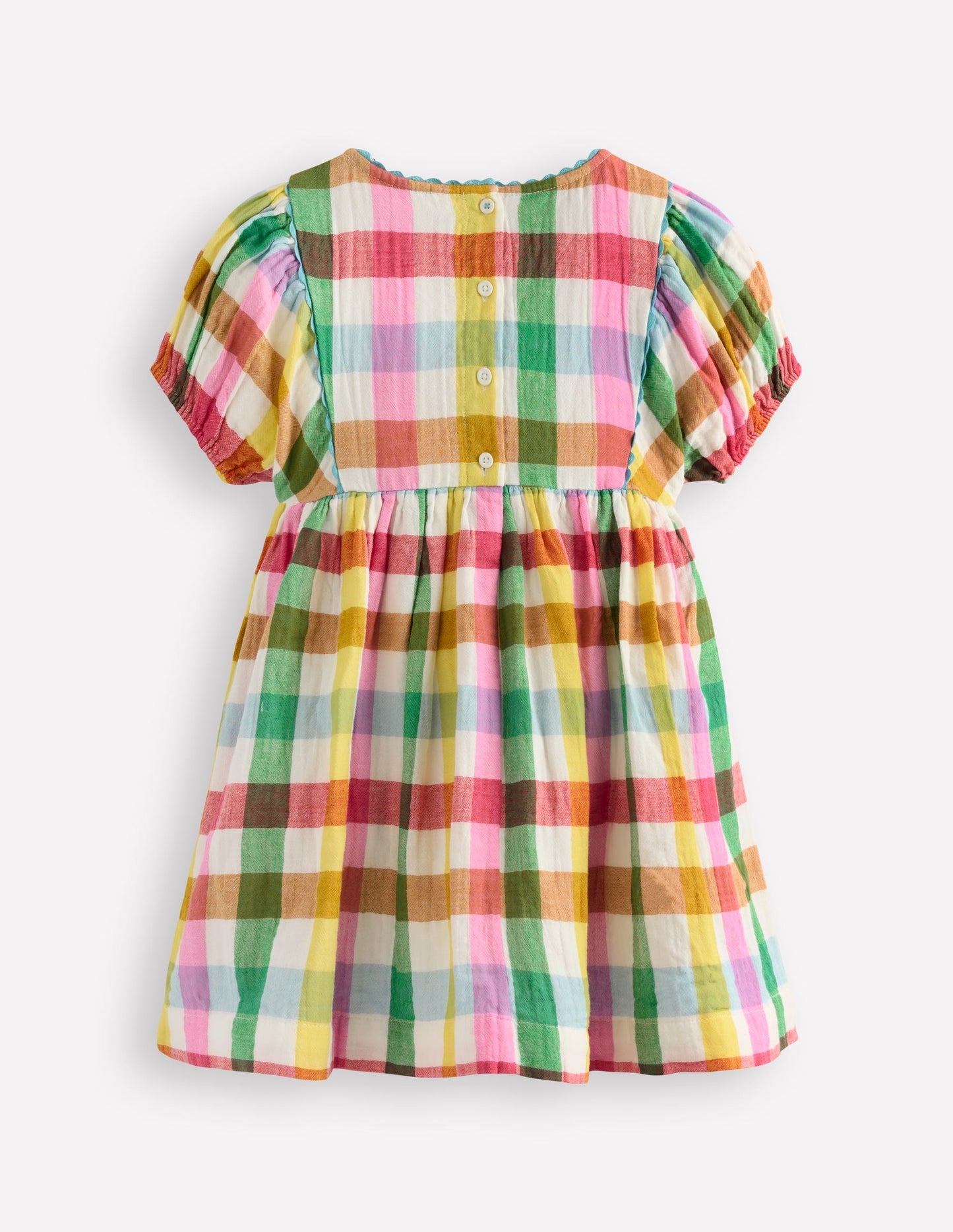 Puff Sleeve Double Cloth Dress - Multi Check