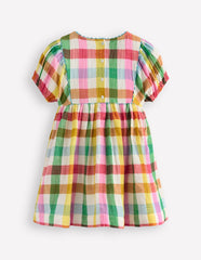 Puff Sleeve Double Cloth Dress - Multi Check