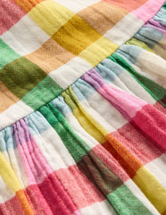 Puff Sleeve Double Cloth Dress - Multi Check