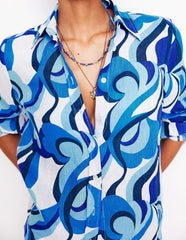 Sienna Linen Shirt - Multi Abstract Swirl