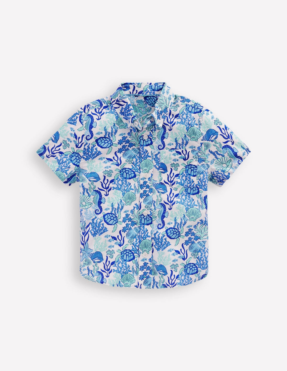 Cotton Linen Shirt - Blue Coral Cove