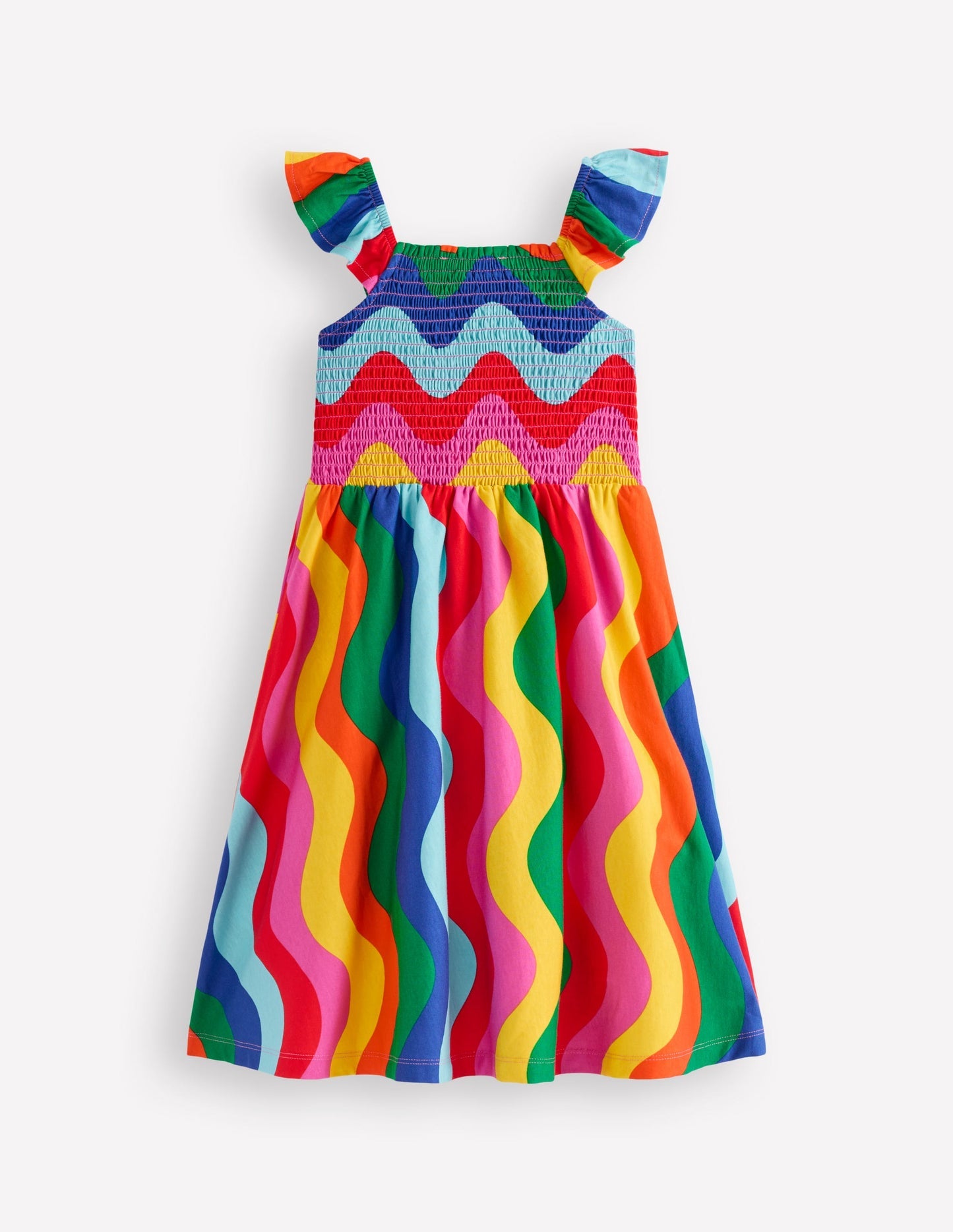 Willa Shirred Jersey Dress - Multi Wave Stripe