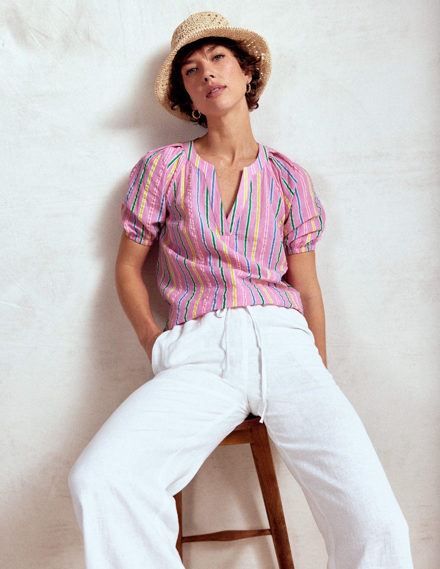 Brooke Cotton Top - Neon Pink Seersucker Stripe
