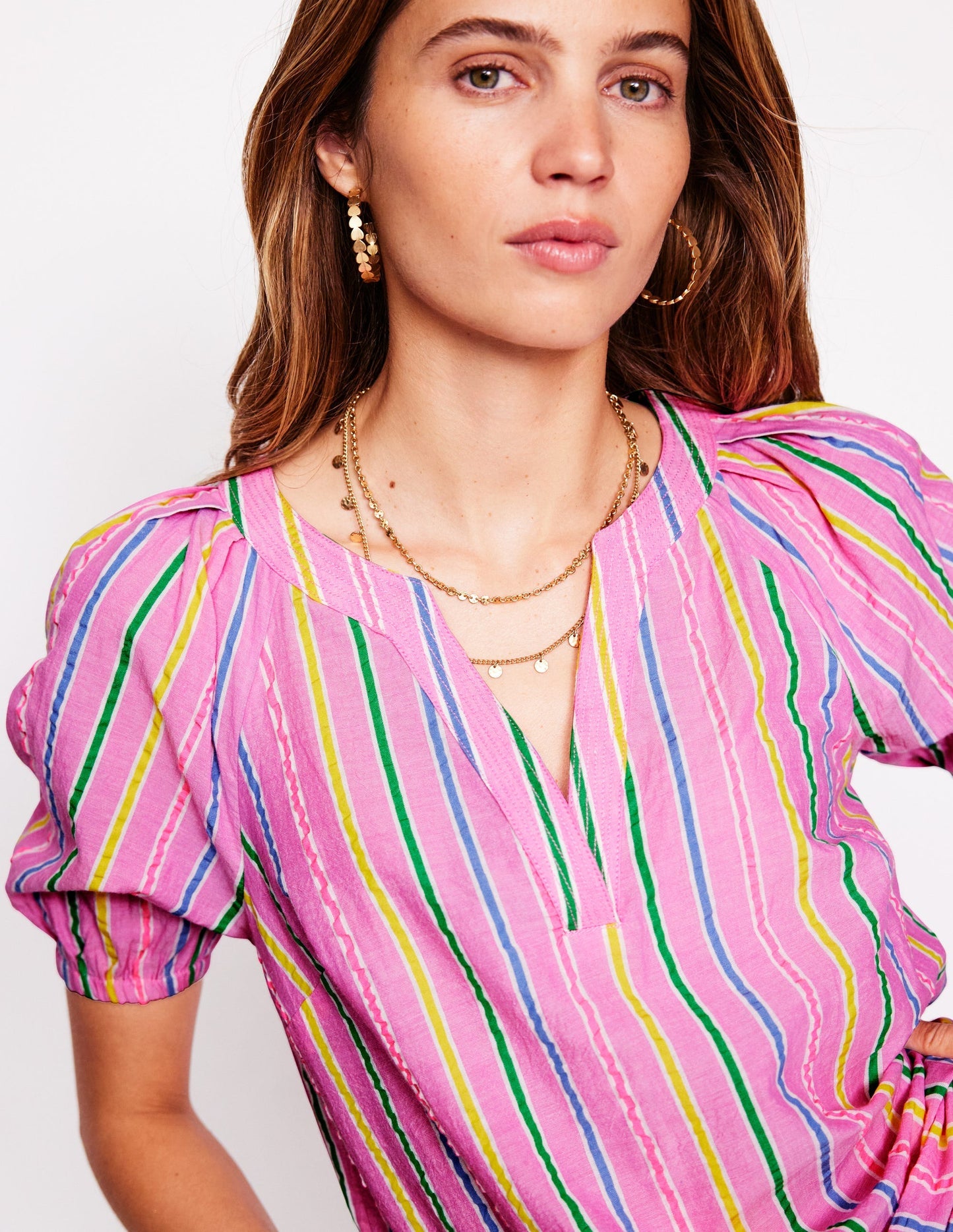 Brooke Cotton Top - Neon Pink Seersucker Stripe