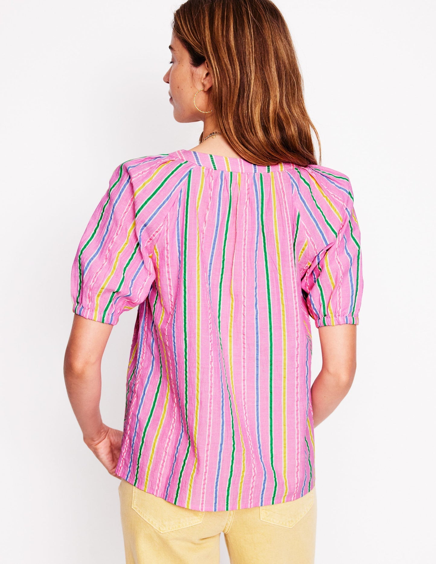 Brooke Cotton Top - Neon Pink Seersucker Stripe