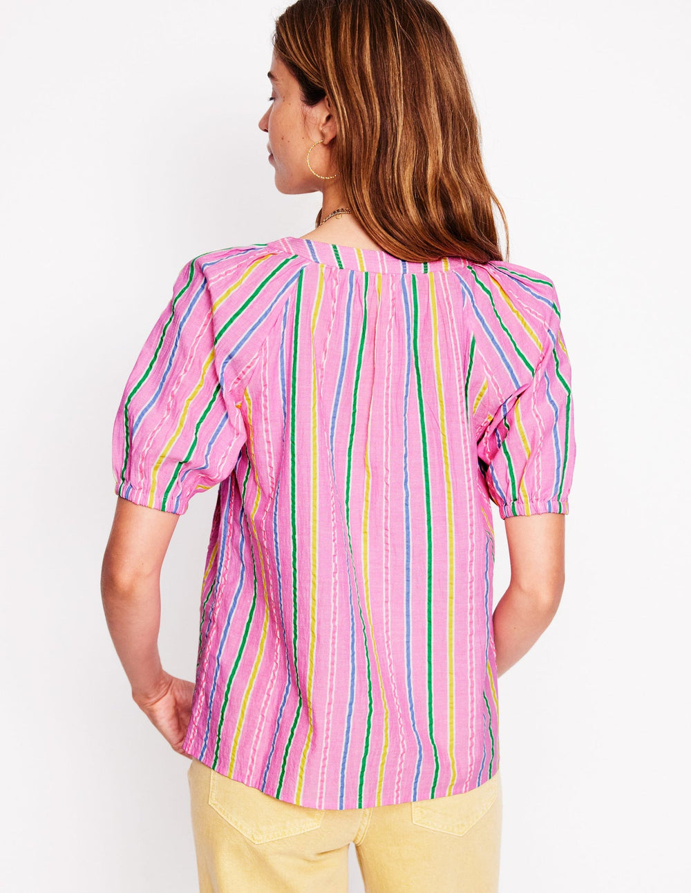 Brooke Cotton Top - Neon Pink Seersucker Stripe