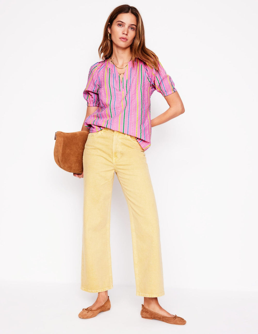 Brooke Cotton Top - Neon Pink Seersucker Stripe