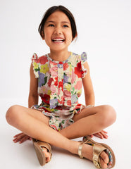 Button Through Ruffle Playsuit - Multi Summer Garden