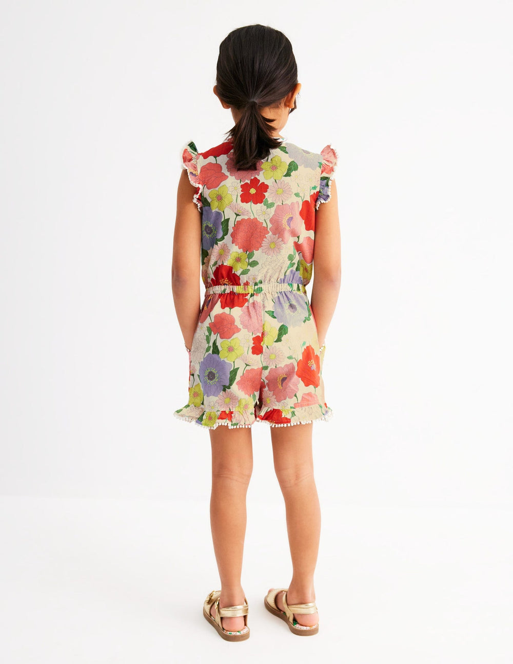 Button Through Ruffle Playsuit - Multi Summer Garden