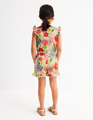 Button Through Ruffle Playsuit - Multi Summer Garden