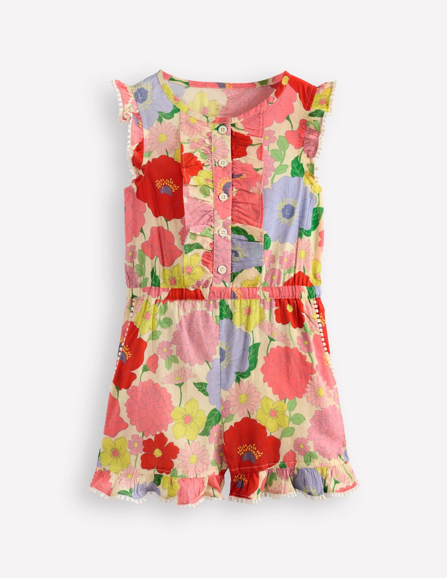 Button Through Ruffle Playsuit - Multi Summer Garden
