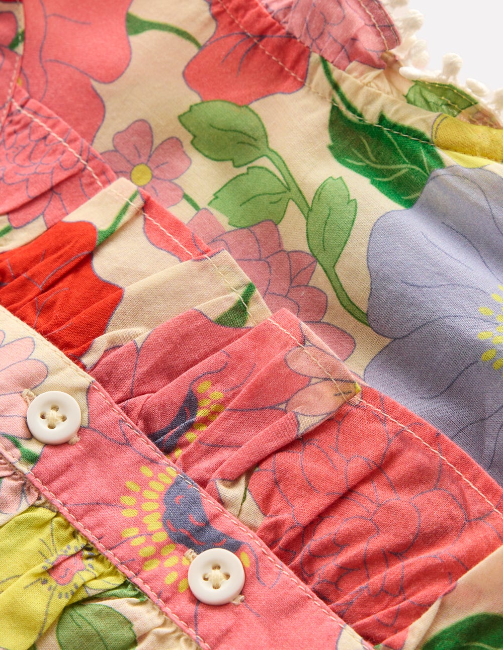 Button Through Ruffle Playsuit - Multi Summer Garden