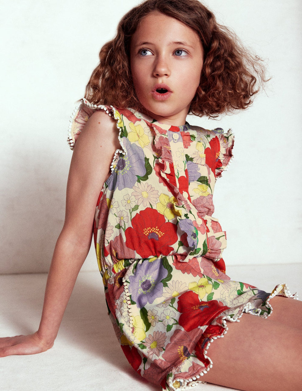 Button Through Ruffle Playsuit - Multi Summer Garden