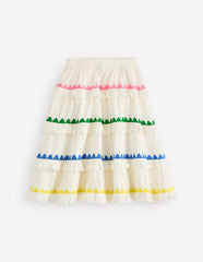 Ruffle Midi Skirt - Soft Ivory Rainbow