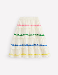 Ruffle Midi Skirt - Soft Ivory Rainbow