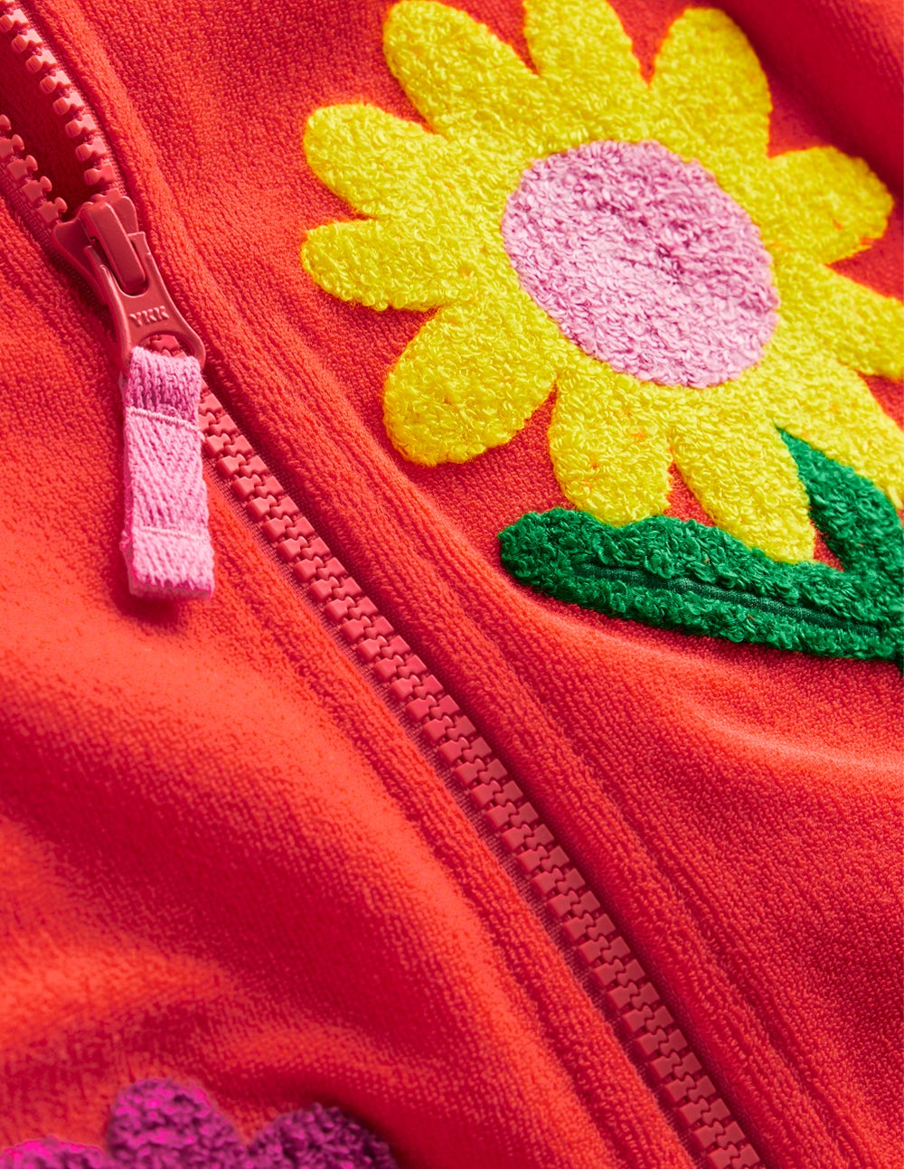 Zip - Through Towelling Hoodie - Coral Orange Flowers