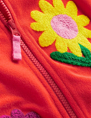 Zip - Through Towelling Hoodie - Coral Orange Flowers
