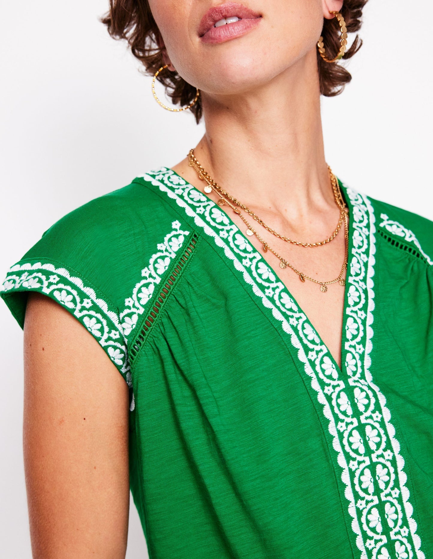 Hazel Cotton Embroidered Top - Rich Emerald