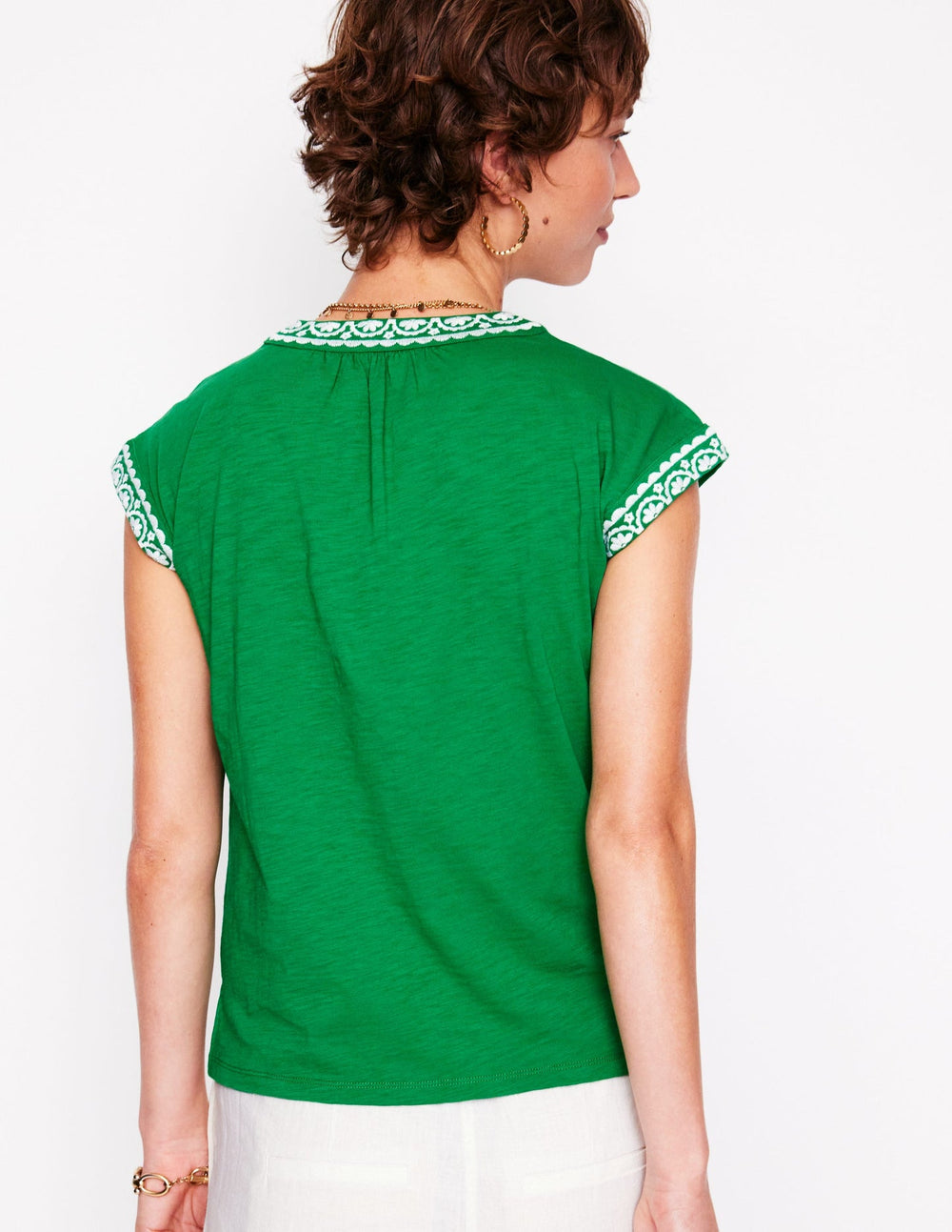 Hazel Cotton Embroidered Top - Rich Emerald