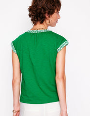Hazel Cotton Embroidered Top - Rich Emerald