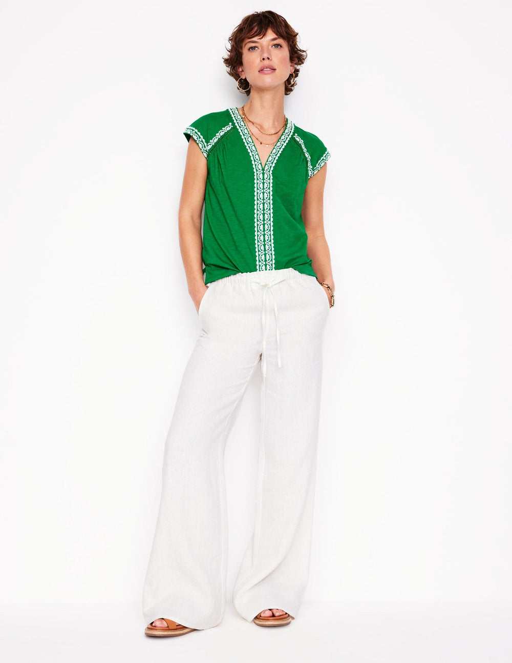 Hazel Cotton Embroidered Top - Rich Emerald