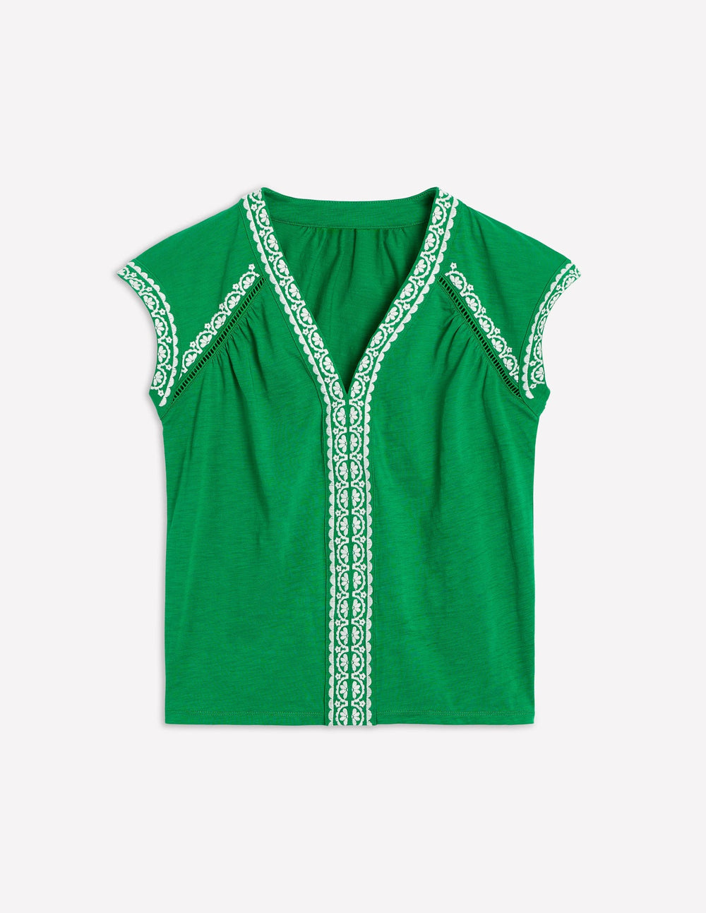 Hazel Cotton Embroidered Top - Rich Emerald