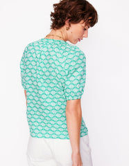 Brooke Linen Top - Aquamarine, Deco Palm
