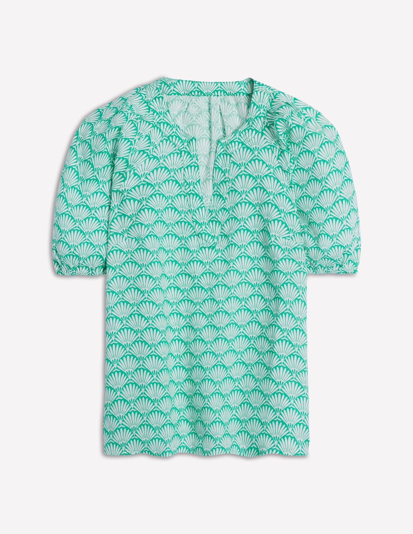 Brooke Linen Top - Aquamarine, Deco Palm