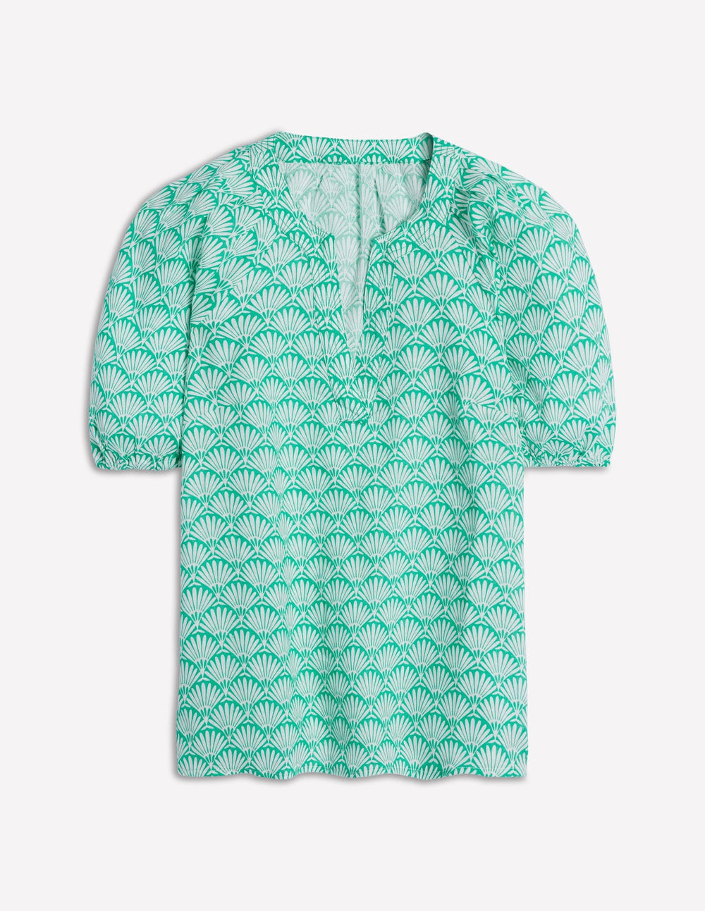 Brooke Linen Top - Aquamarine, Deco Palm