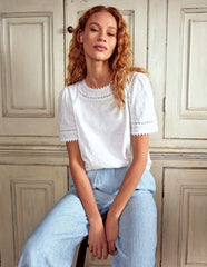 Mila Lace Trim Top - White